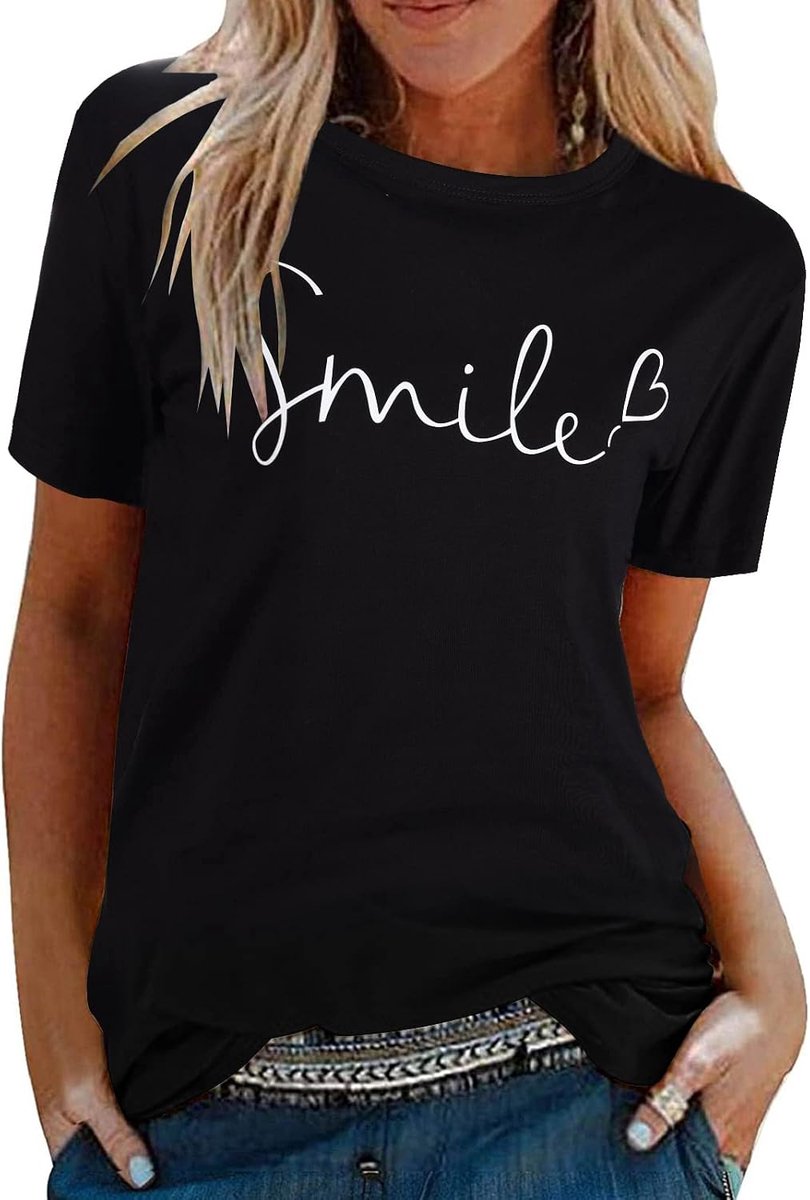 T-shirts voor dames, zomer, korte mouwen elegante top van katoen, crew neck grafic T-shirt, casual shirt met print, grappig, sportief, modieus, grote maten