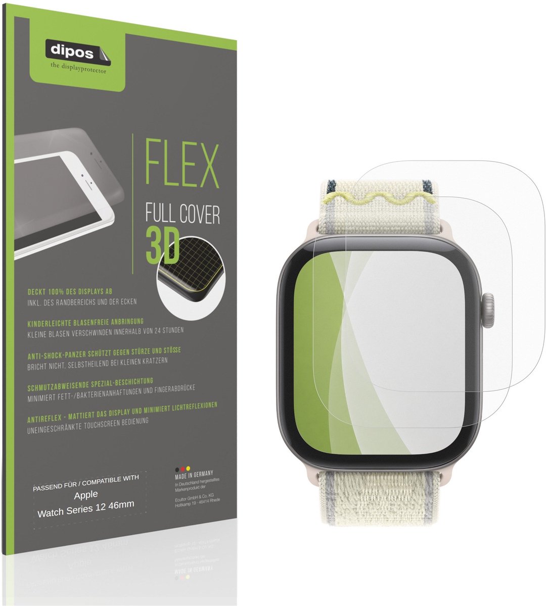 dipos FLEX – 2x Matte Screenprotector geschikt voor Apple Watch Series 12 46mm | Volledige Schermbescherming | Case-Friendly
