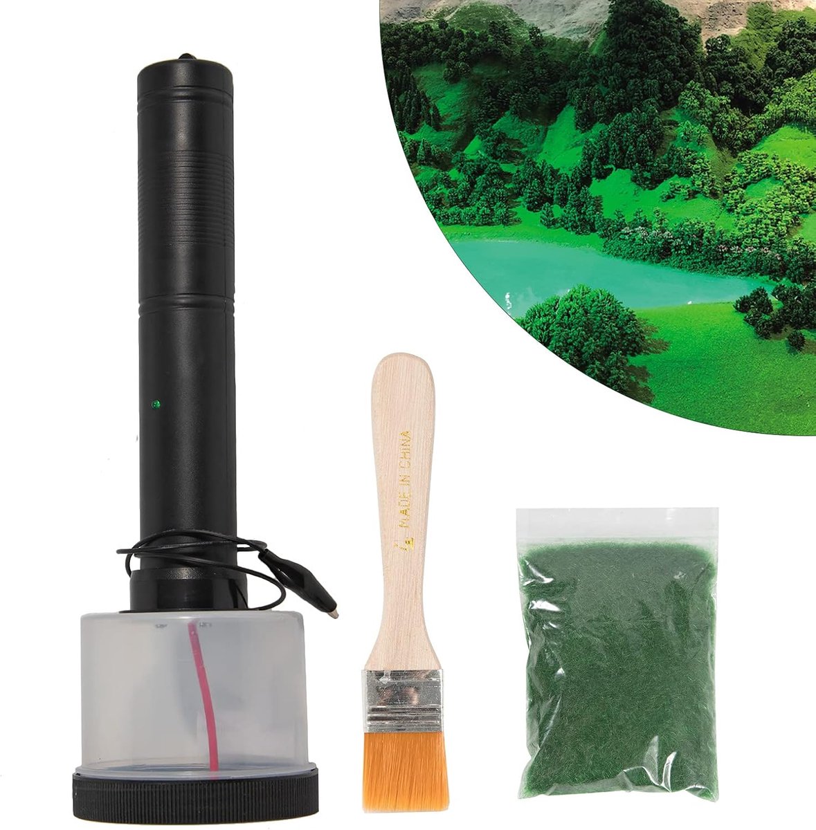 gras-vlok-applicatorset, elektrostatische vlokmachine, grasplant, zandtafel, gebouw DIY model gereedschap buiten scène tuin handgemaakte materialen