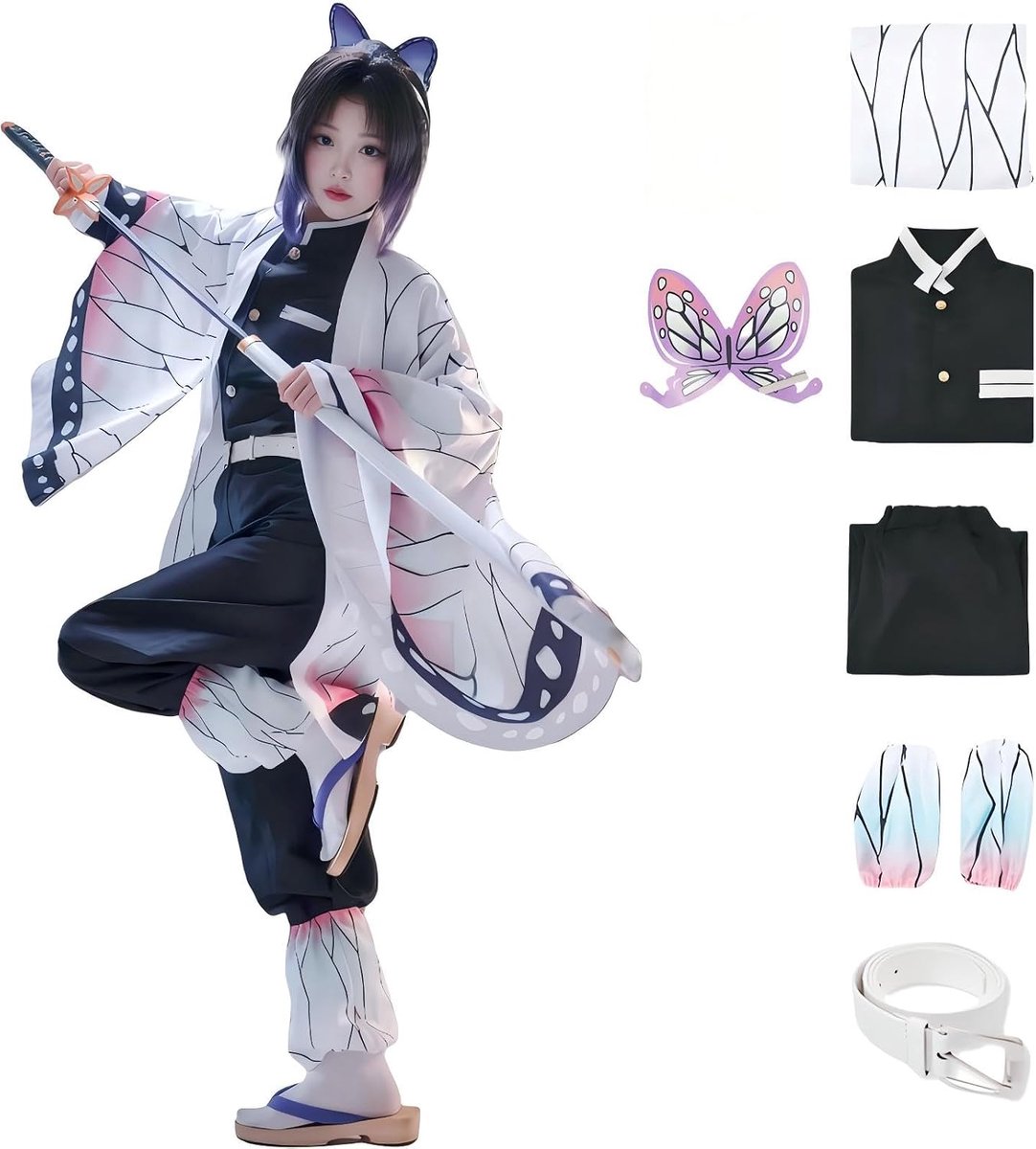 cosplay-kostuum, kimono, voor kinderen en volwassenen, Japans anime-kostuum, Halloween, kimono-outfit, 8 stuks