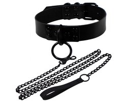 Choker met Riem - Gothic Sieraden - PU Leer - BDSM Halsband - Punk Sieraad - Zwart
