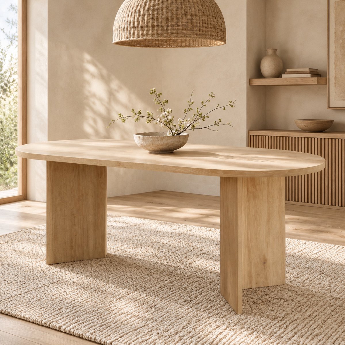 OKWISH Eettafel - 160 x 80 cm - Voor 6-8 Personen - Verdikt Tafelblad Met Afgeronde Hoeken - Moderne Stijl - MDF- Eikenkleur