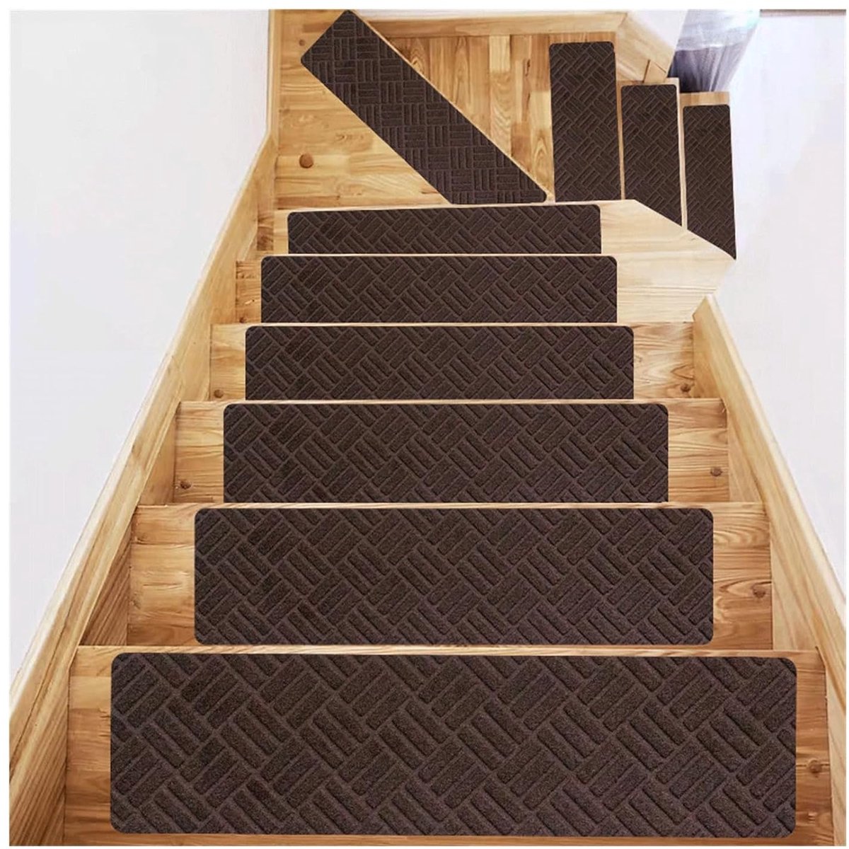 KZQ Zelfklevende Antislip Trapmat Voor Houten Trappen 1 Stuk 20x76 Cm Op Maat Te Knippen Wasbaar Herbruikbaar Bruin Type A Binnen En Buiten