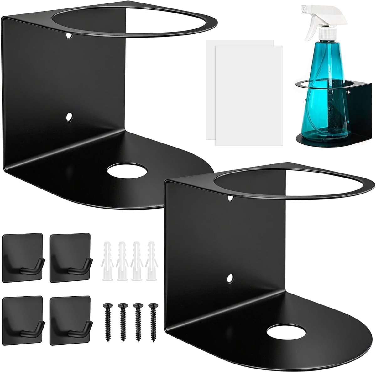 2 stuks blikhouders voor aan de muur, metalen spuitbussenhouder, 10,5 x 10,5 x 9,5 cm, met haken voor garage, thuis en gatenwand, werkplaats