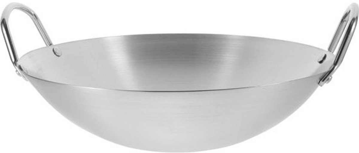 Wok met handgrepen - Roerbakpan koekenpan - Koken en bakken - Gelijkmatige warmteverdeling - 32 cm - Chroom
