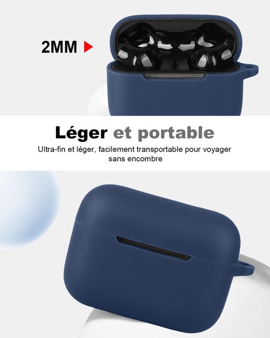 Beschermhoes voor Razer Hammerhead V3 HyperSpeed van vloeibare siliconen, schokbestendig, ultradun, krasbestendig, met karabijnhaak, compatibel met draadloos opladen, blauw — afbeelding 3