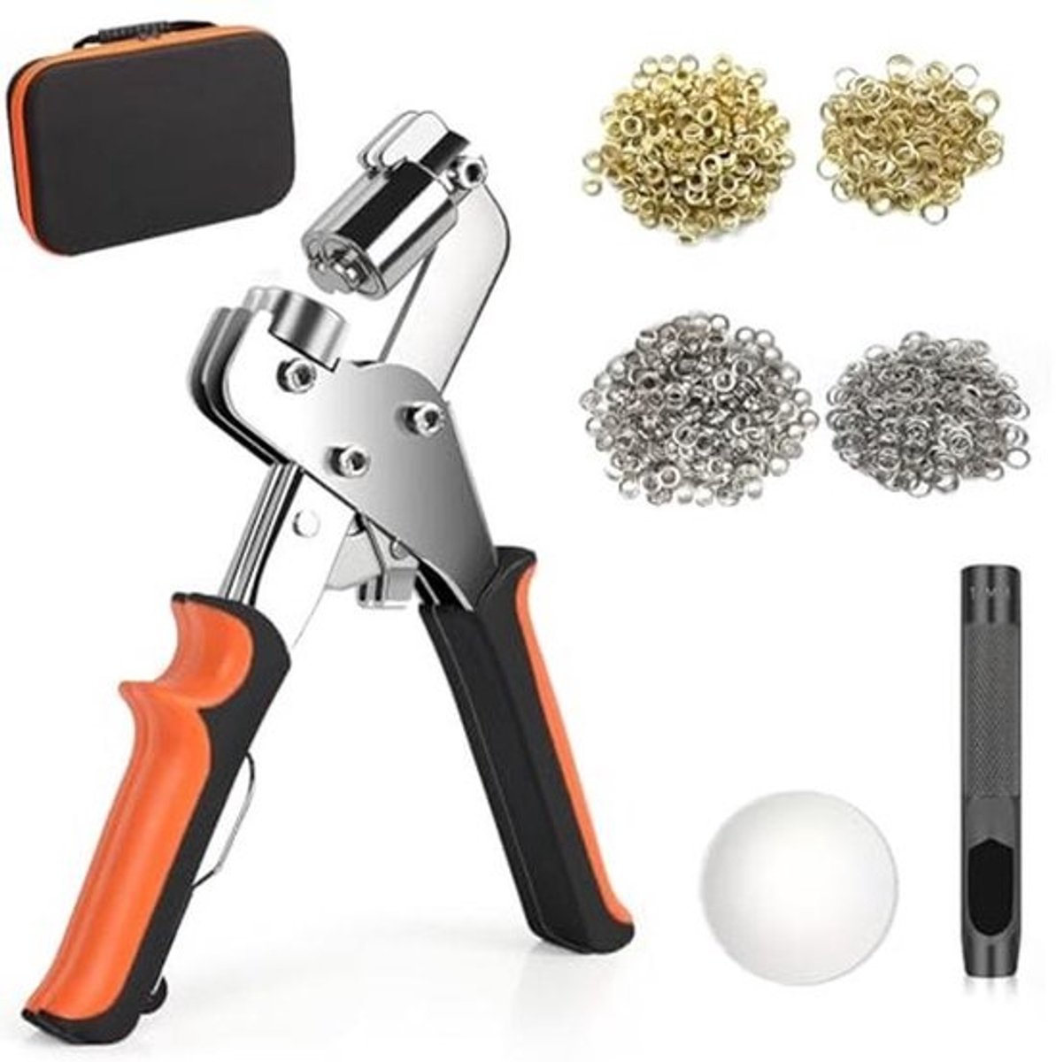 Oogjesponsset 10 mm met 300 Oogjes en Oogtang voor Stoffen en Dekzeilen