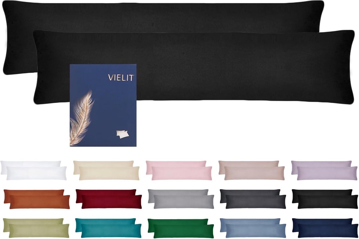 Kussenslopen 40x145, set van 2 Kussenslopen, 145x40 Zijslaper, Kussensloop met Verborgen Ritssluiting, zachte Kussensloop, eco-certificaat en 1 Haarelastiek Zwart