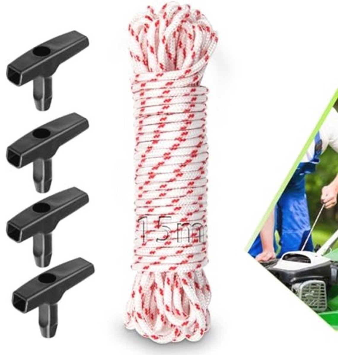 Trekkoord voor grasmaaier 15 m - Universele 4 mm Trekkabel voor Benzine Grasmaaier