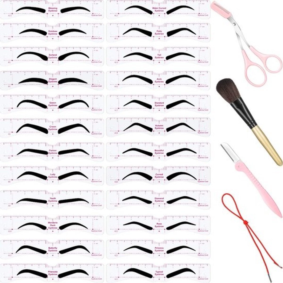 Compleet Wenkbrauw Styling Set: 24 Herbruikbare Stencils & Professionele Tools