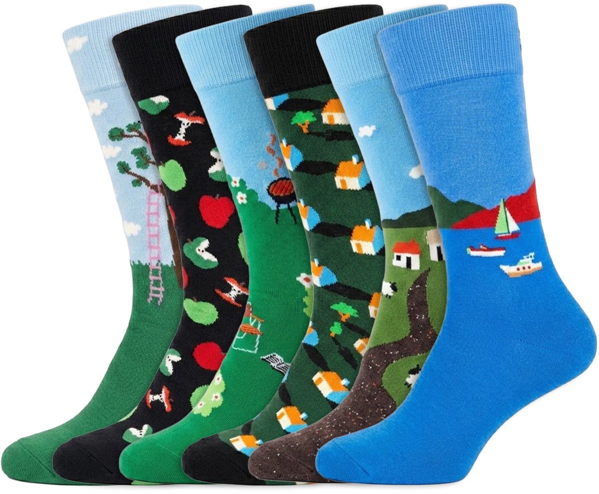 6 Paar – Happy Socks – Dames & Heren – Thema Lifestyle – Katoen – Diverse Printjes