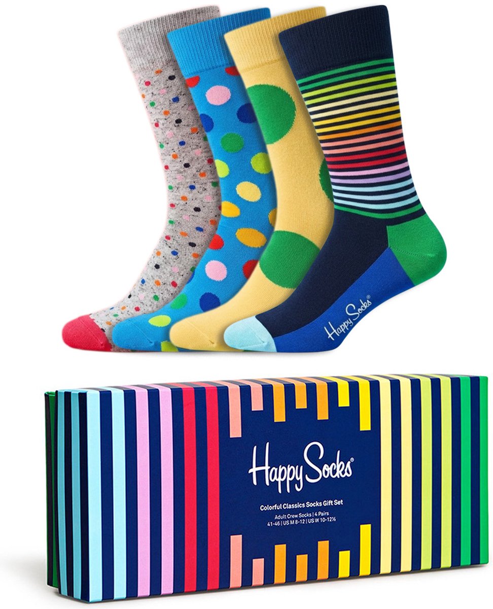 4 Paar – Happy Socks – Giftbox Colorful Classics – Dames & Heren – Maat 36-40 – Diverse Kleuren