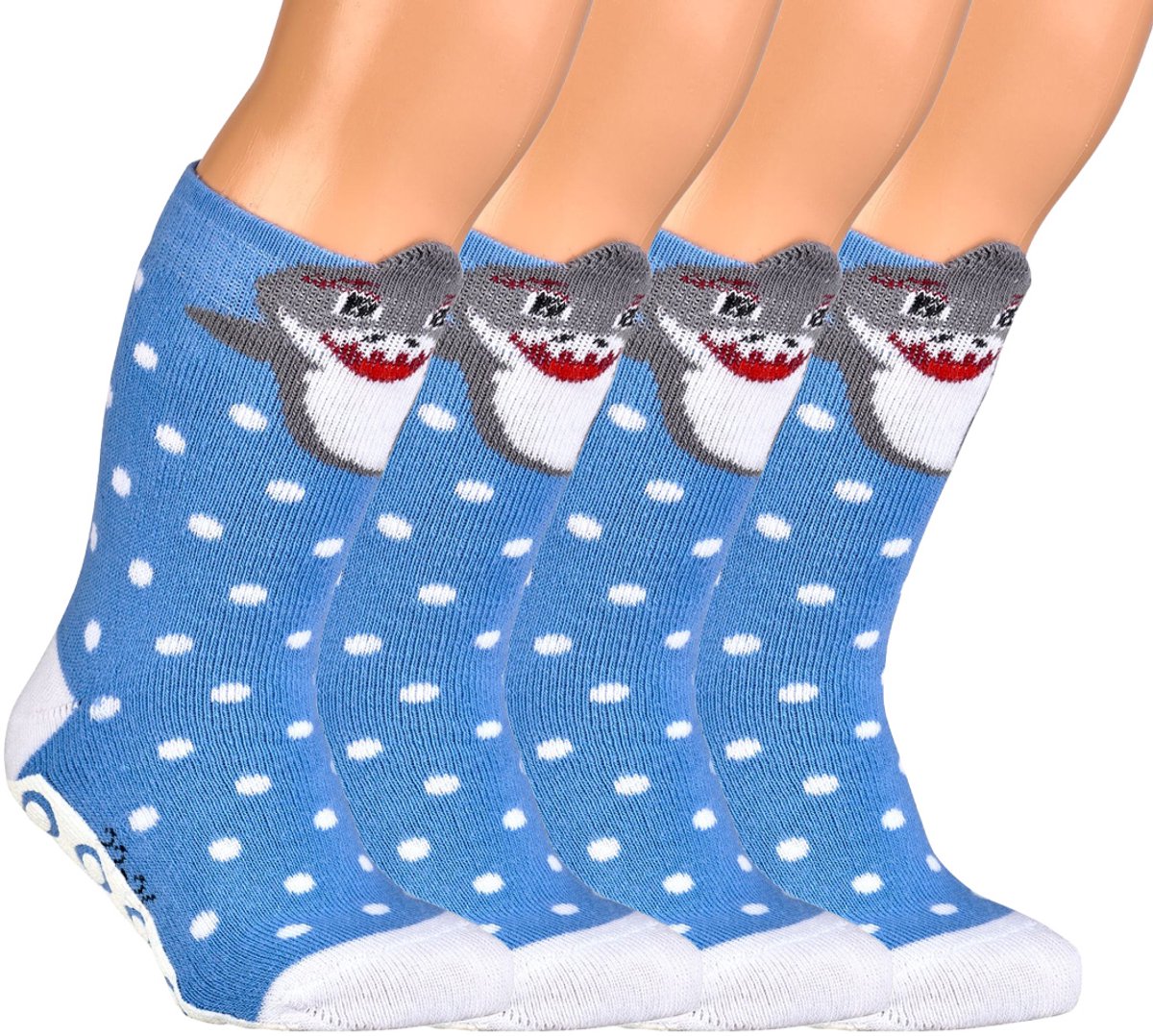 2 Paar - Antislip Kindersokken - Rubberen Zool - Socks4fun - Haai - Blauw