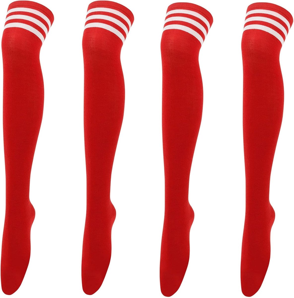 2 stuks Vrouwen Over Knee Dij Sokken, Drievoudige Strepen Hoge Panty Lange Kous, Zachte Stretch Laars Sok Beenverwarmer Sokken voor Dagelijks Dragen, Cosplay