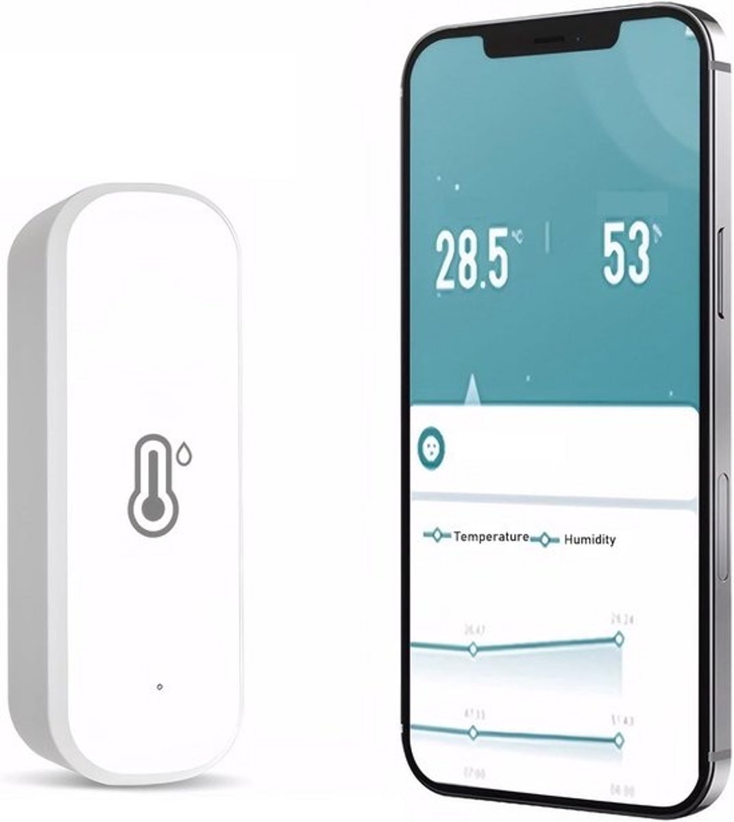 Slimme WiFi Temperatuur en Vochtigheidssensor met App – Hygrometer voor Binnen, Werkt met Alexa/Google Home