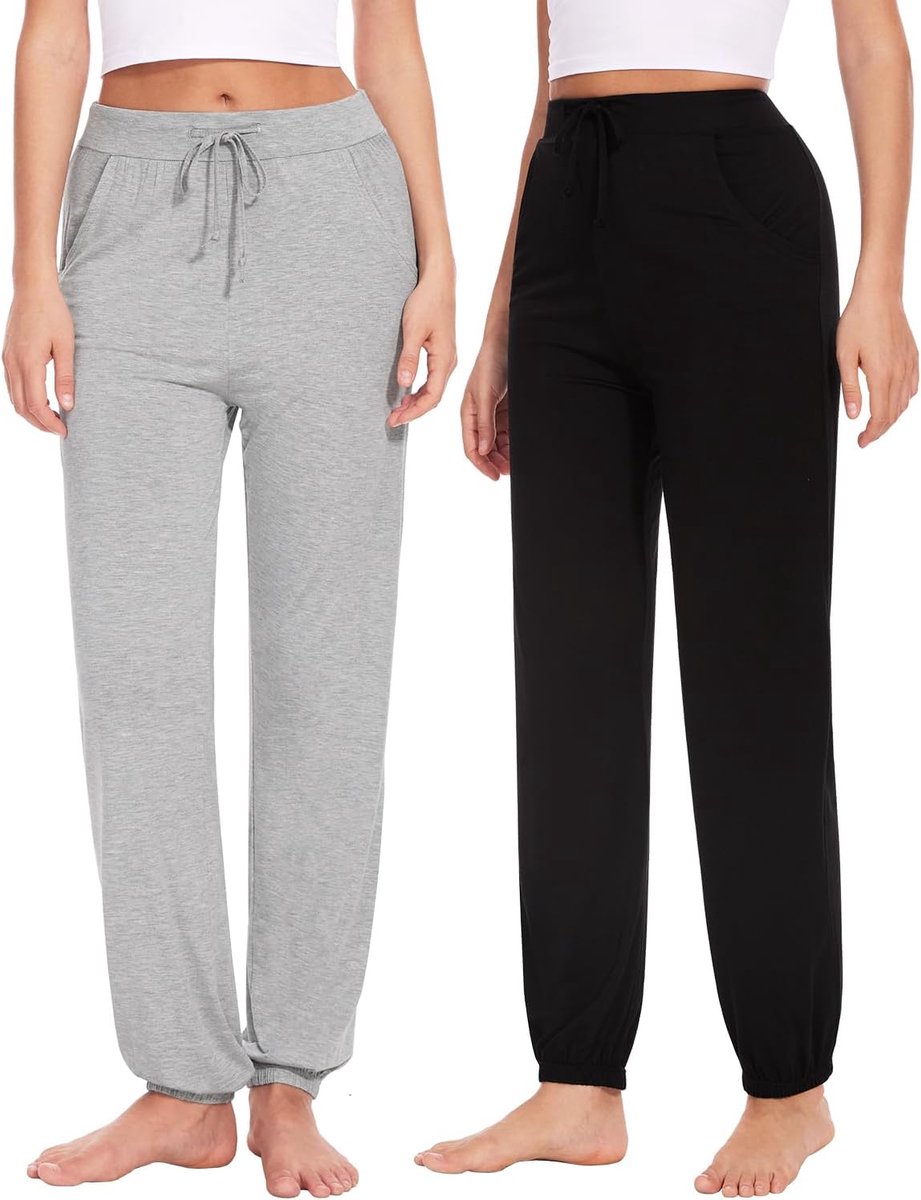 Lange pyjamabroek voor dames, zachte joggingbroek, vrijetijdsbroek met zakken, verpakking van 2 stuks