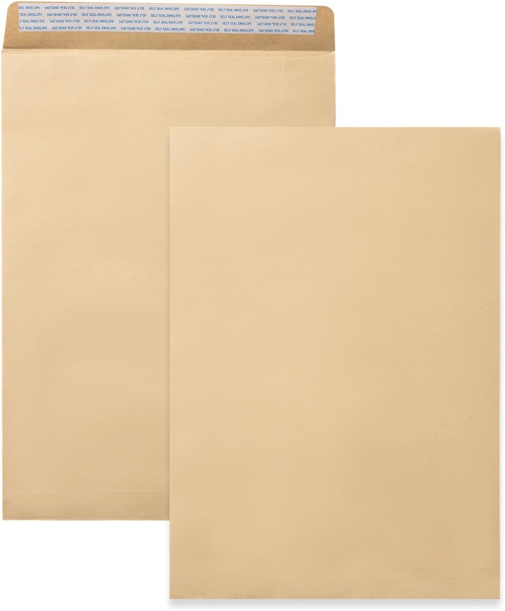 50 groot enveloppen DIN C4 bruin 229 x 324 mm zonder venster 90 g met rechte sluiting, zelfklevend