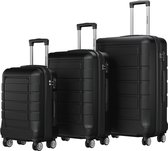 TRVLMORE Kofferset - 3 Delig - 42L Handbagage + 78L en 120L Ruimbagage - TSA Slot - Lichtgewicht - Reiskoffer set - Zwart
