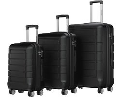 TRVLMORE Kofferset - 3 Delig - 42L Handbagage + 78L en 120L Ruimbagage - TSA Slot - Lichtgewicht - Reiskoffer set - Zwart