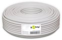 Een rol witte luidsprekerkabel van Goobay met een label.