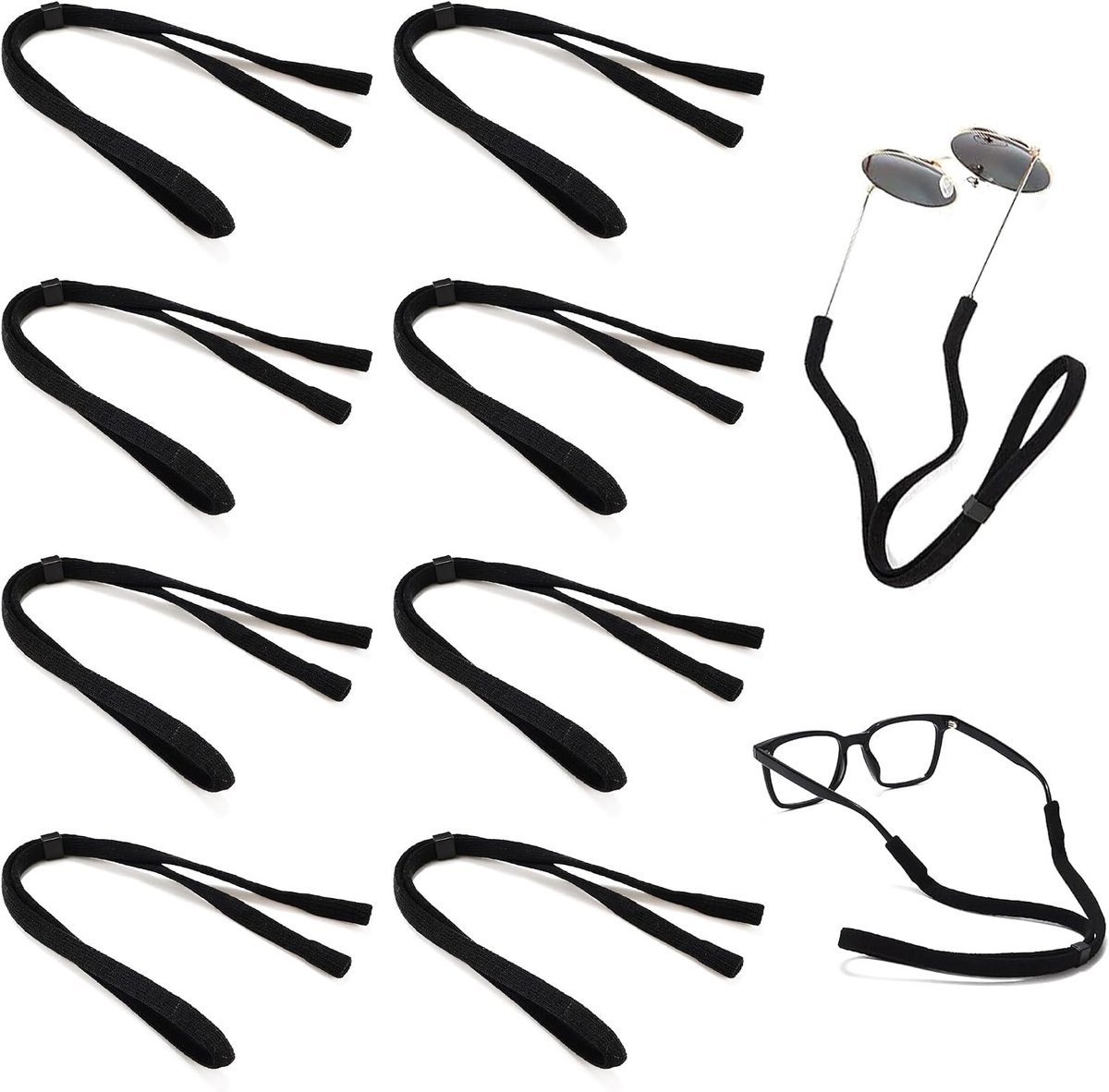 Sportbril Straps Set van 8, Antislip Brilbanden voor Mannen en Vrouwen, Zweetabsorberende Brilkettingen voor Actieve Sporten en Outdoor Activiteiten, Zwart