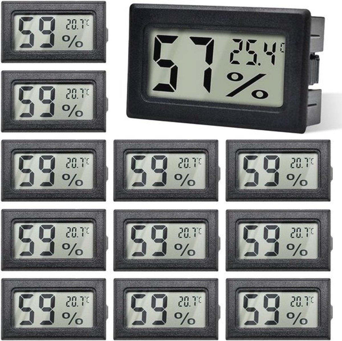 12 stuks Mini Thermometers en Hygrometers voor Binnen - LCD Temperatuur en Luchtvochtigheid Meter