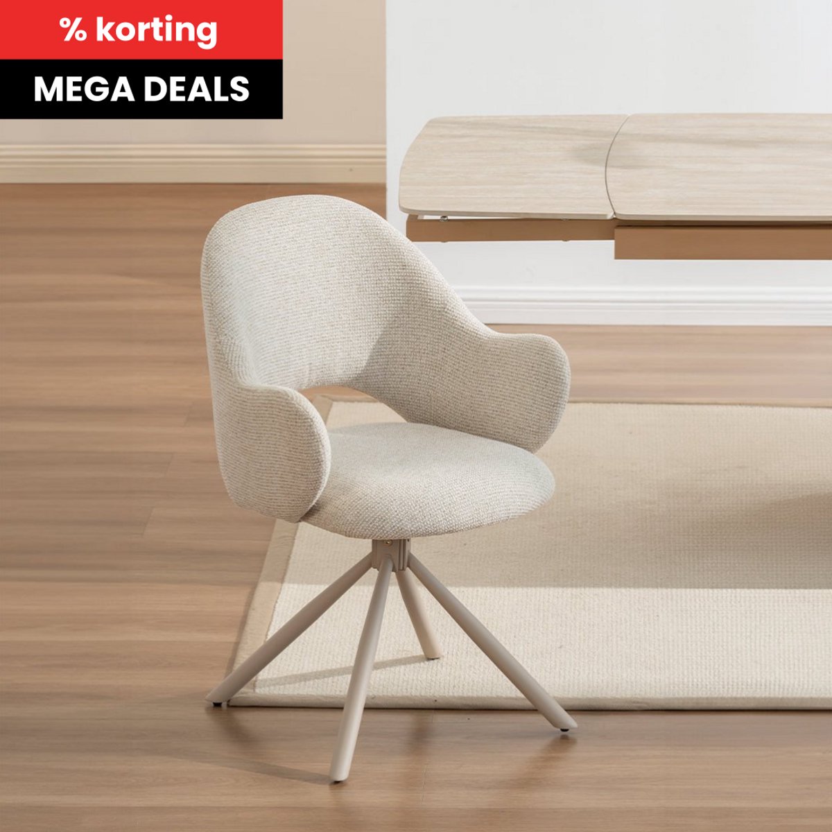 Eetkamerstoel Meraux Wit met Beige onderstel Mahom