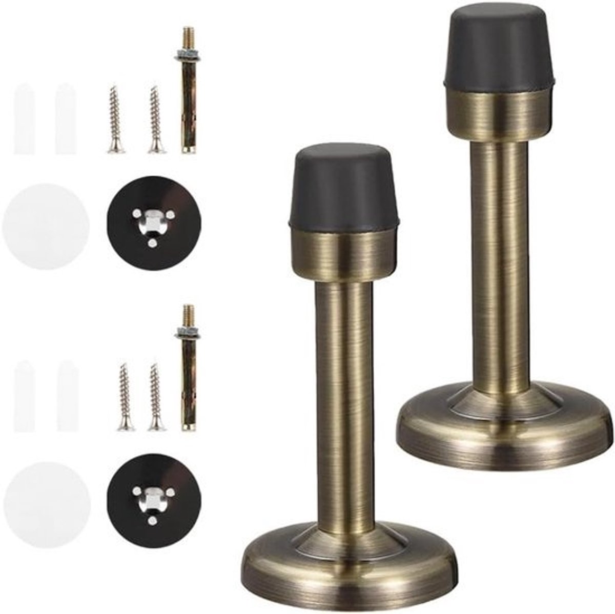 2 stuks bronzen roestvrijstalen deurstoppers met rubberen bufferbumper voor geluidsdemping