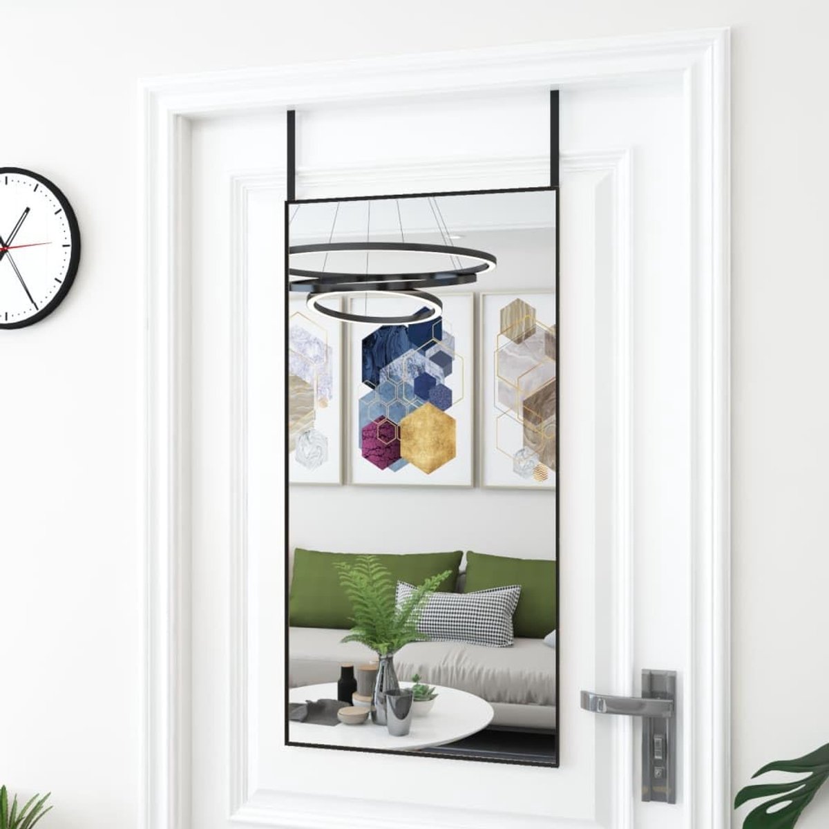 Deurspiegel van glas en aluminium met verstelbare montagehoogte voor minimalistisch design, eenvoudig te installeren en ruimtebesparende kleedspiegel voor de deur