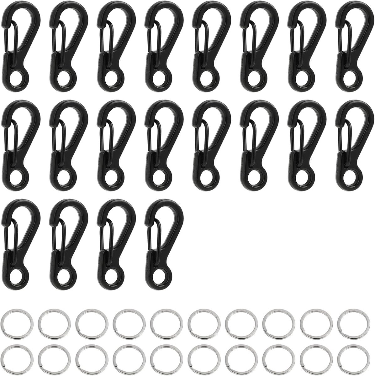 40 stuks mini-karabijnhaken, SF-karabijnhaken met sleutelhanger voor rugzakflessen, wandelen, reizen, kamperen en outdoor-activiteiten