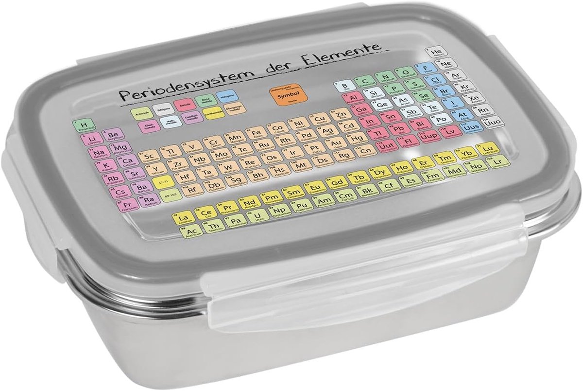 Periodiek systeem 850 ml roestvrij staal | brooddoos | lunchbox | chemie | luchtdicht | geschikt voor levensmiddelen