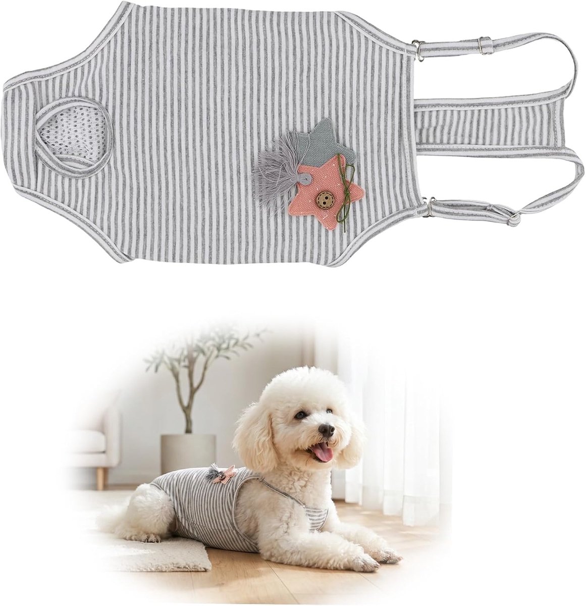 Loopbroek voor teefjes, hondenluiers, hondenluiers vrouwelijk, hondenbody na operatie, hondenlichaam, kastratie hond na de operatie, alternatief voor kegel (grijs, M)