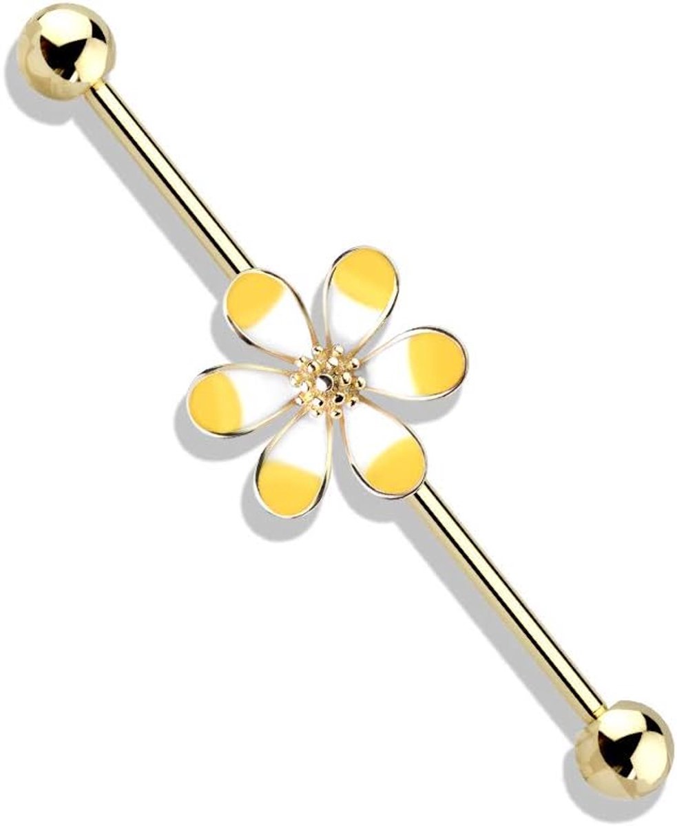 Emaille bloem in goud - tweekleurig - oorsieraden van 316L chirurgisch staal