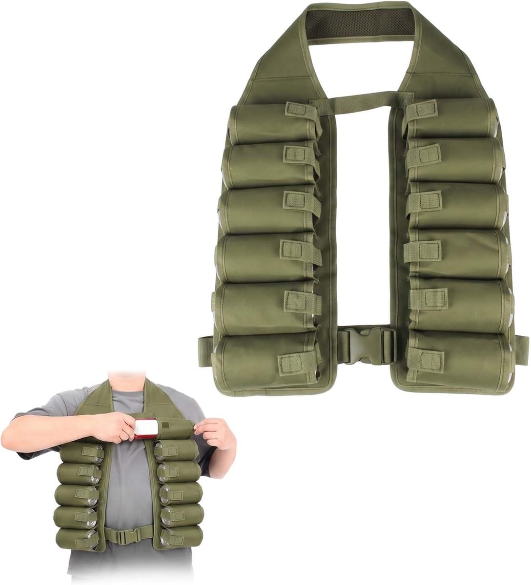 Biergordel met 12 zakken, bierholstervest, bierriem, bierhouder, bierriem, bierholster, bierriem, vest, bierhouder, riem, voor het bewaren van drankblikjes