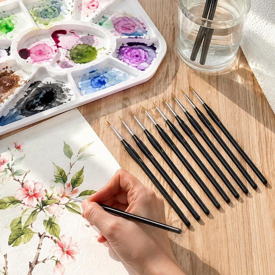 11-delige detailpinsel set - Ultra fijne precisiepenselen voor miniaturen, modelbouw en figuurtjes - Maten 00000 tot 7 - Ergonomische grip - Synthetische penselen zonder haaruitval - Zwart — afbeelding 4
