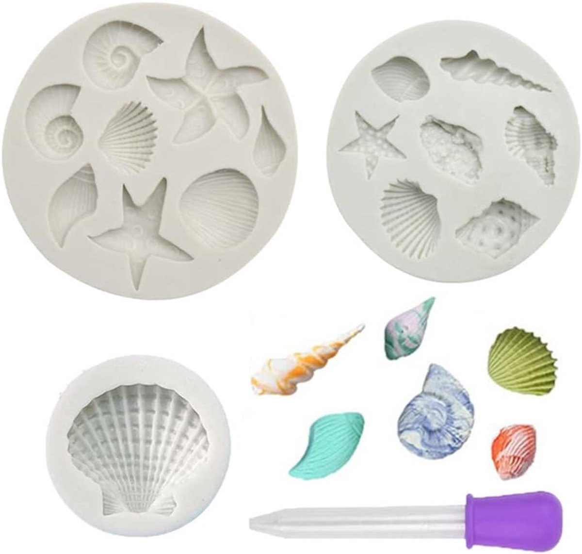 3 Stks Zeeschelp Siliconen Mallen Conch Zeester Fondant Schimmel Zee-egel Snoep Mold DIY Handgemaakte Bakken Gereedschap, Voor Thema Cake Koekje Chocolade Snoep Decoratie Fondant Polymeer Klei