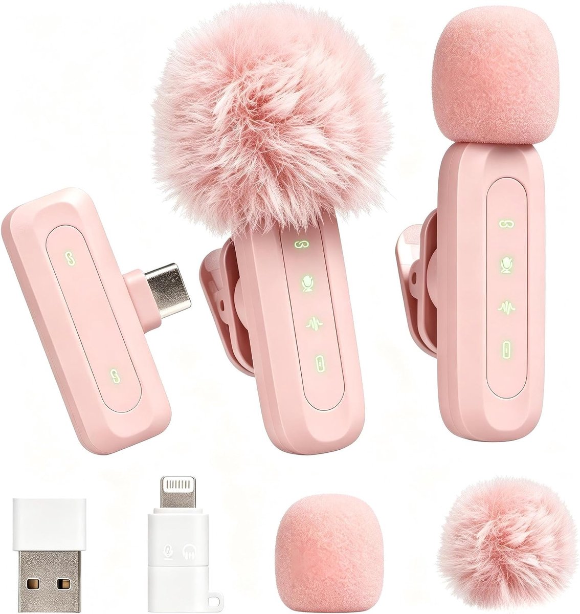 Mini lavalier-microfoon voor iOS en Android, roze, 360° omnidirectionele microfoon met ruisonderdrukking, clip-on microfoon voor vlog, YouTube, podcast en video-opnames