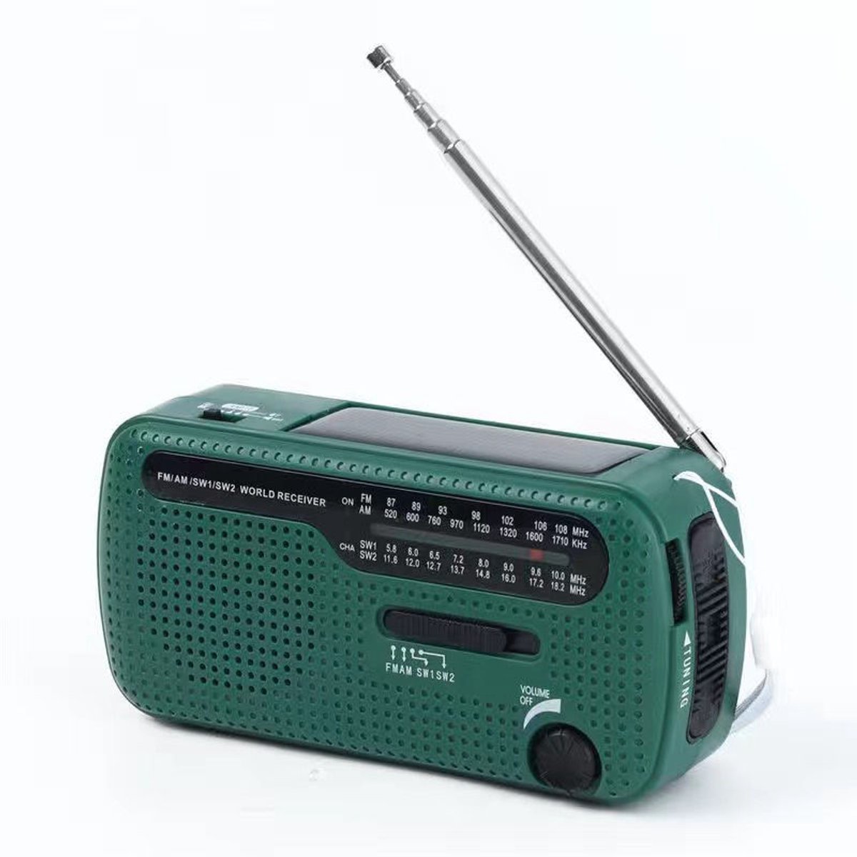 Zonne-handzwengel AM FM SW1 SW2 Camping LED-zaklamp Multiband noodradio voor kamperen voor winterstormen en noodgevallen buitenshuis Groen (Groen)