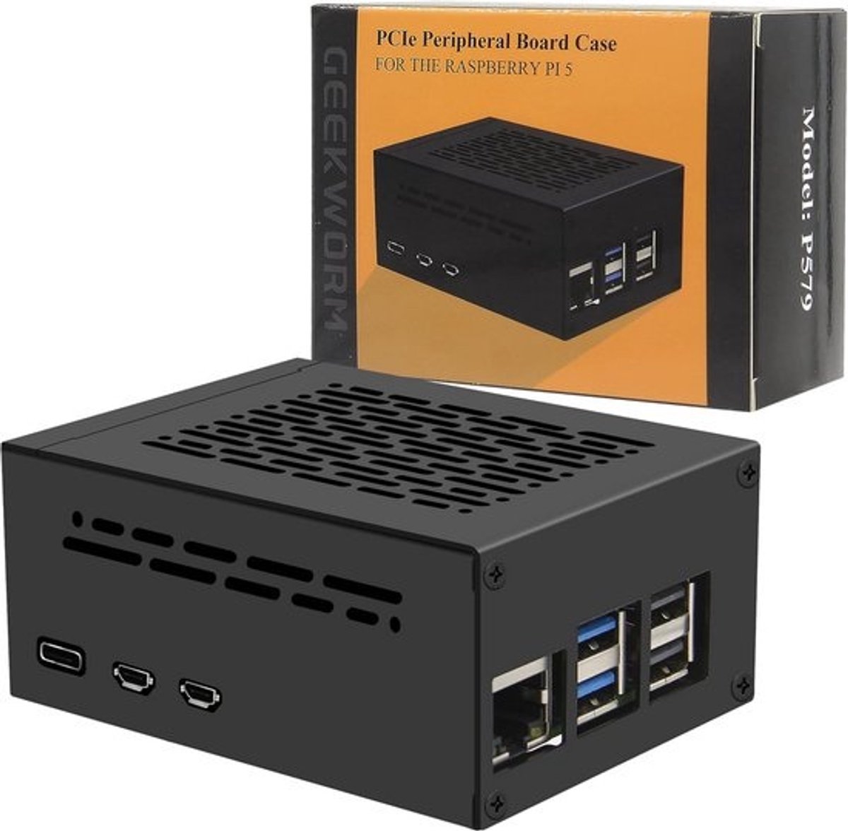 Behuizing voor Raspberry Pi 5 met Ondersteuning voor PCIe M.2 NVMe SSD Shield en Active Cooler