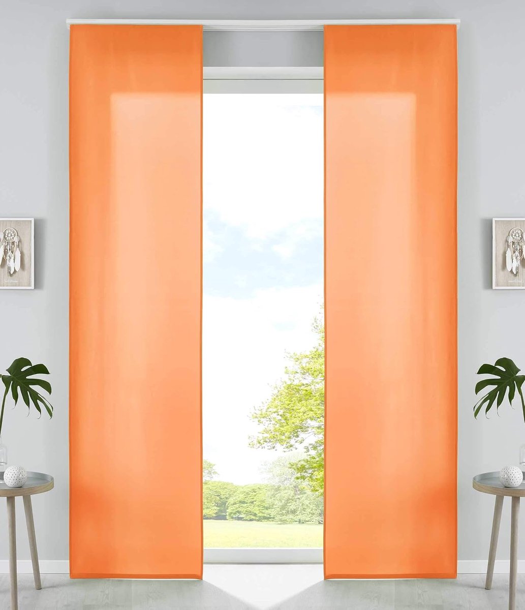 Set van 2 schuifgordijnen, paneelgordijnen, microvezel gordijn, schuifgordijn H x B 245 x 60 cm, oranje, mat paneelwagen, verzwaringsstangen, 85600N2