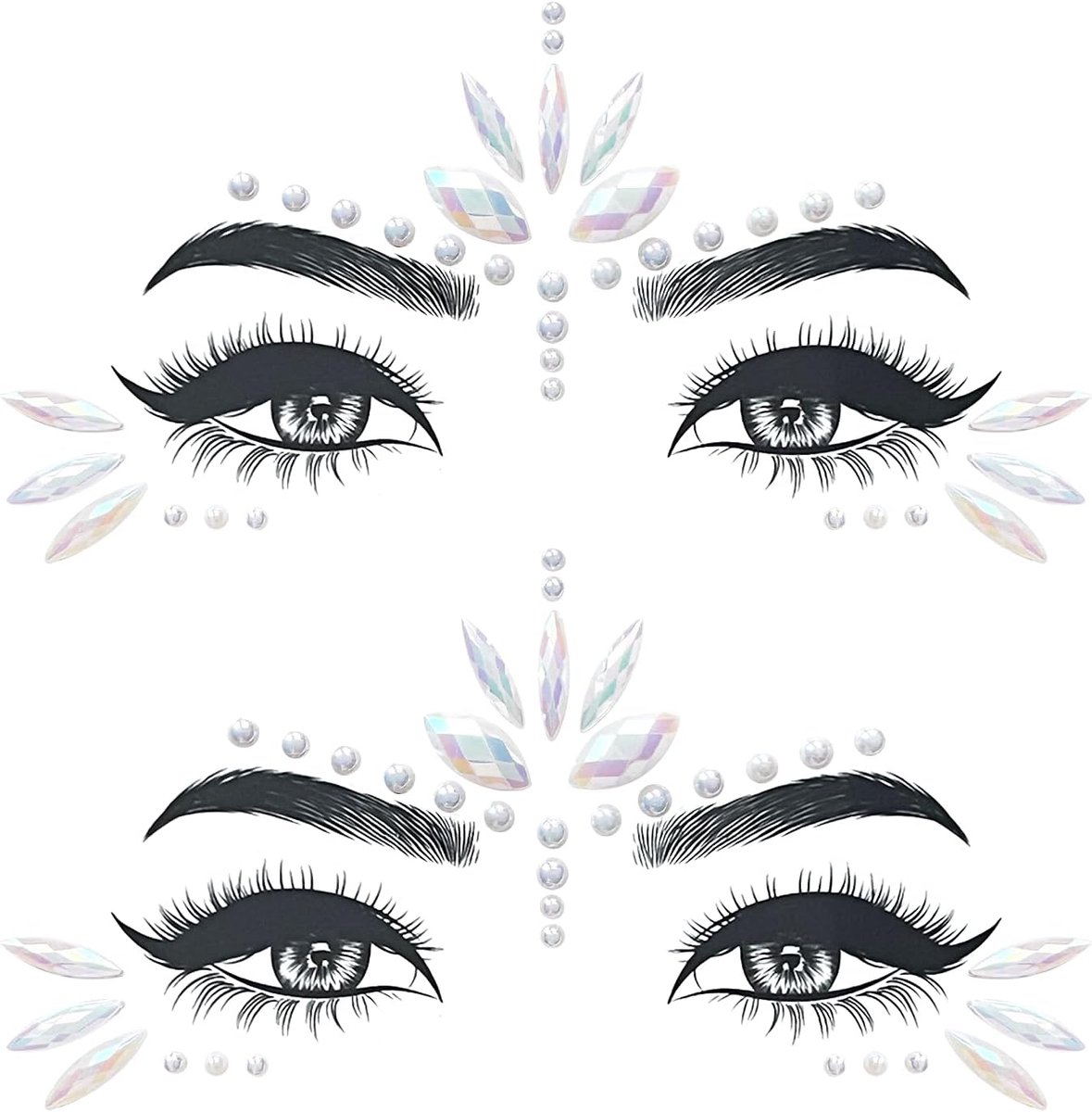 Tijdelijke edelsteentatoeages, parelwit, strass, gezichtsmake-up, party, Halloween, Kerstmis, verjaardag, make-up