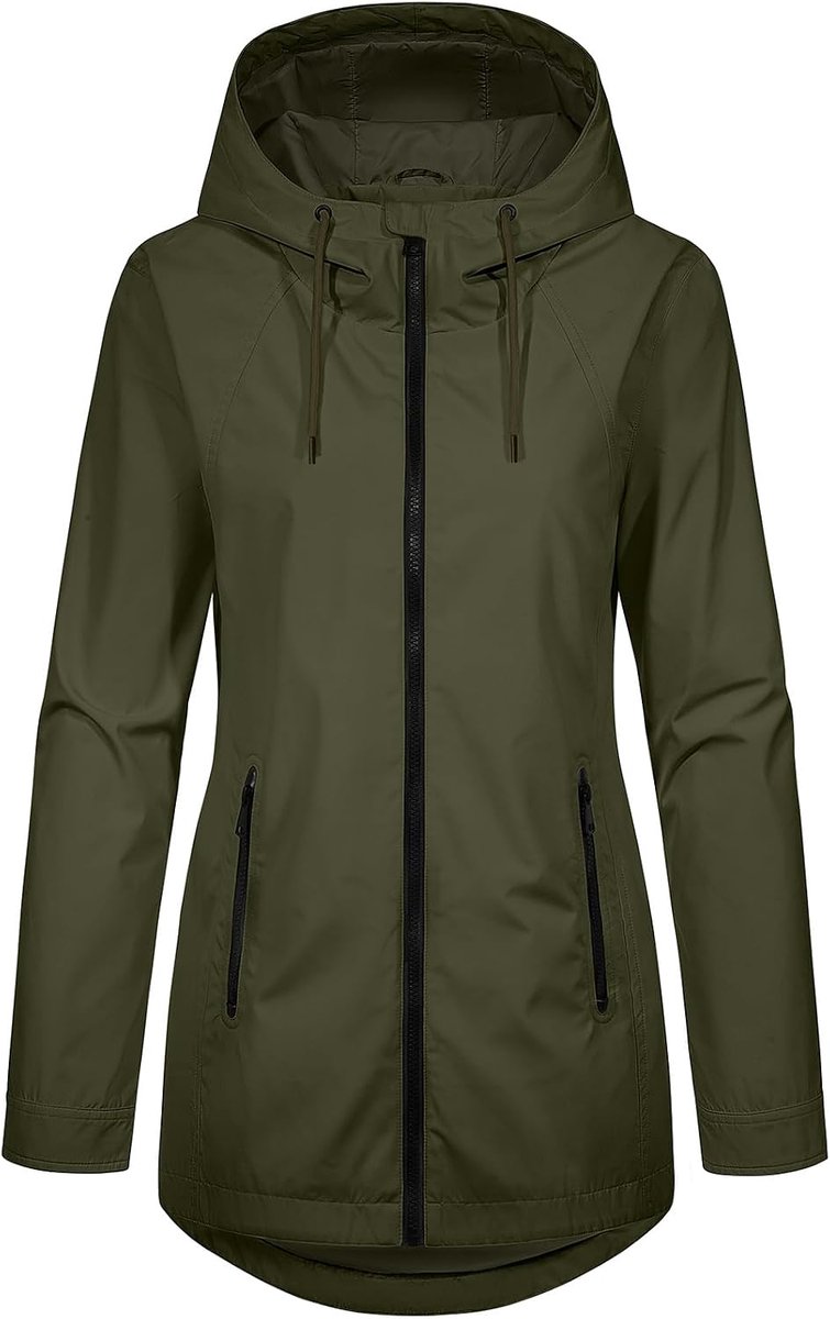 Heekpek Jas voor dames, overgangsjas, licht, lang, lente, middellang, winddicht, herfst, parka met capuchon, casual, ademend, ritssluiting, jassen met zakken