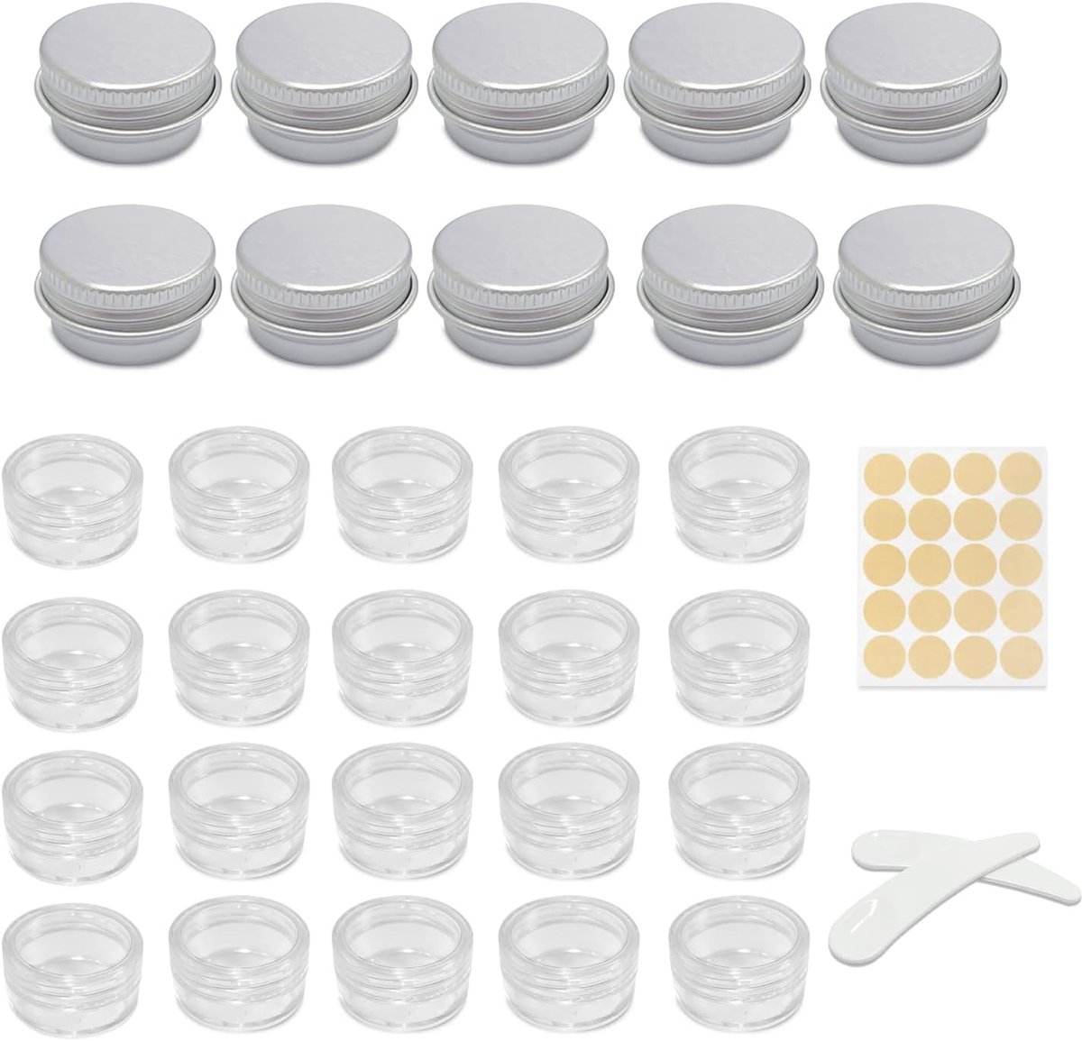 30 verschillende stijlen mini-cosmeticapotjes, reismonsterdoos, met koeienhuid sticker en dispenserlepel, voor lippenstiften, crèmes (5 g)