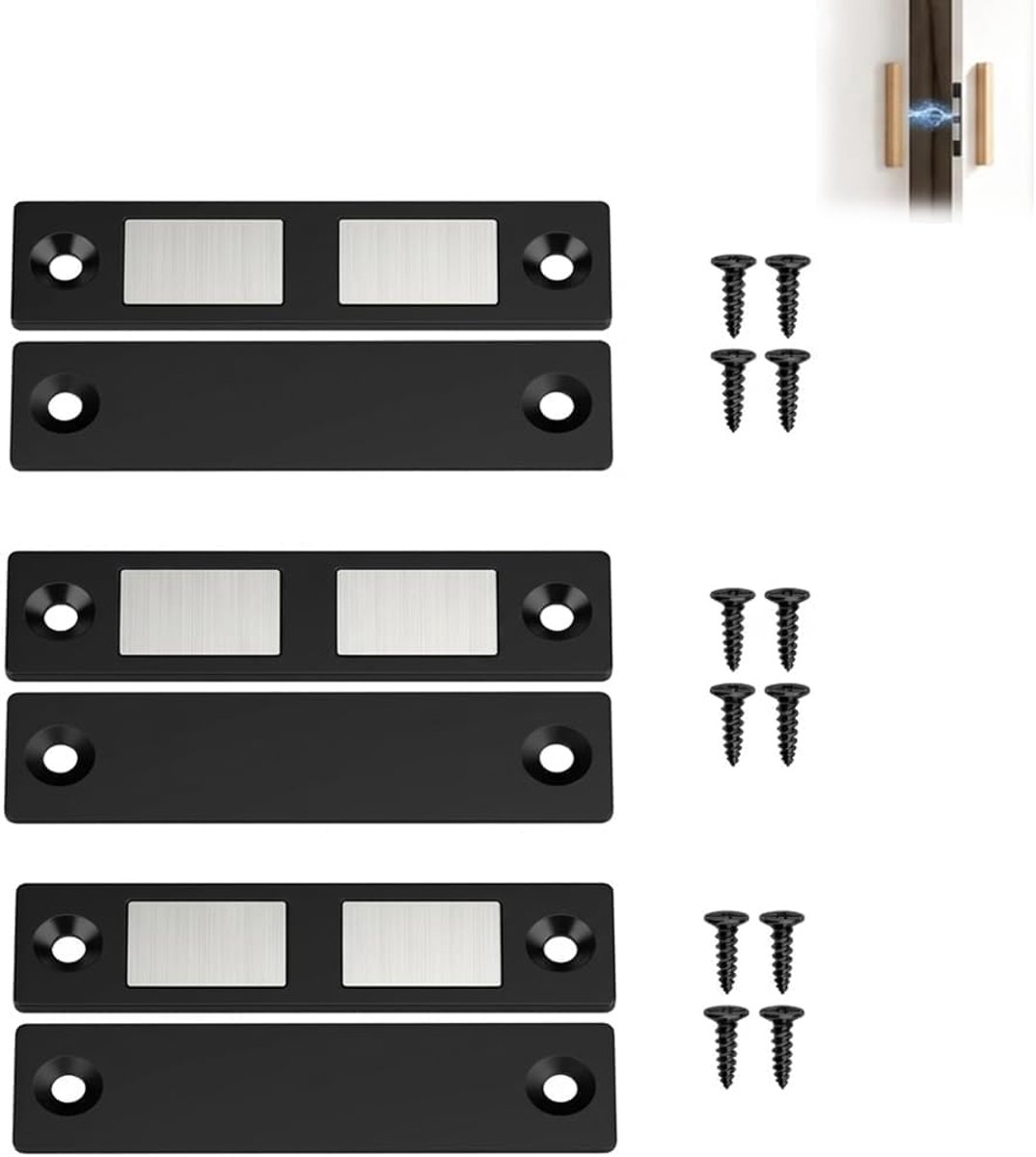 Magneet voor kastdeuren, ultradun, 3 stuks, krachtig, voor kastdeur en meubeldeur, onzichtbare sluiting, 3,5 mm, voor keuken, lade en kast, zwart