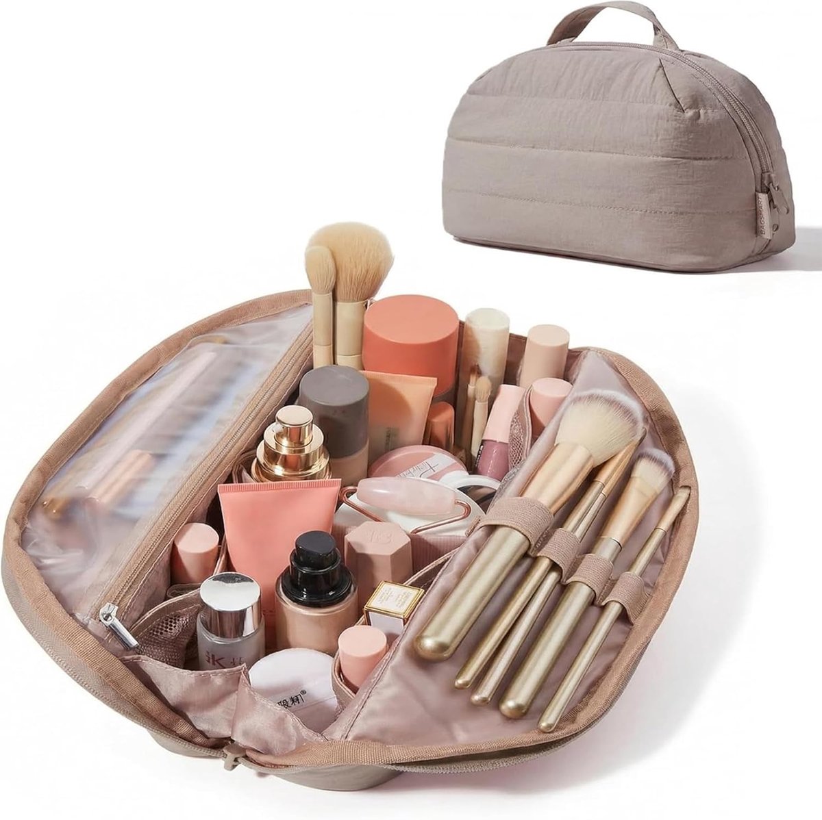Make-up Tas & Schminktas, Reiskosmetiktasje voor Dames, Draagbare Opvouwbare Cosmetica Organisator, Gevoerde Make-up Organizer Tas, Waterafstotend voor Toiletartikelen &