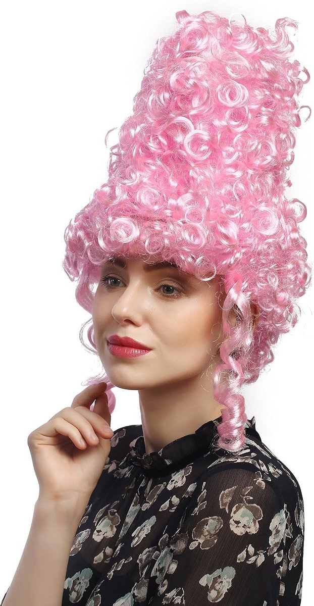 Damespruik Carnaval Halloween Torenkapsel Bijenkorf Barok Renaissance Lichtroze Roze 35 cm