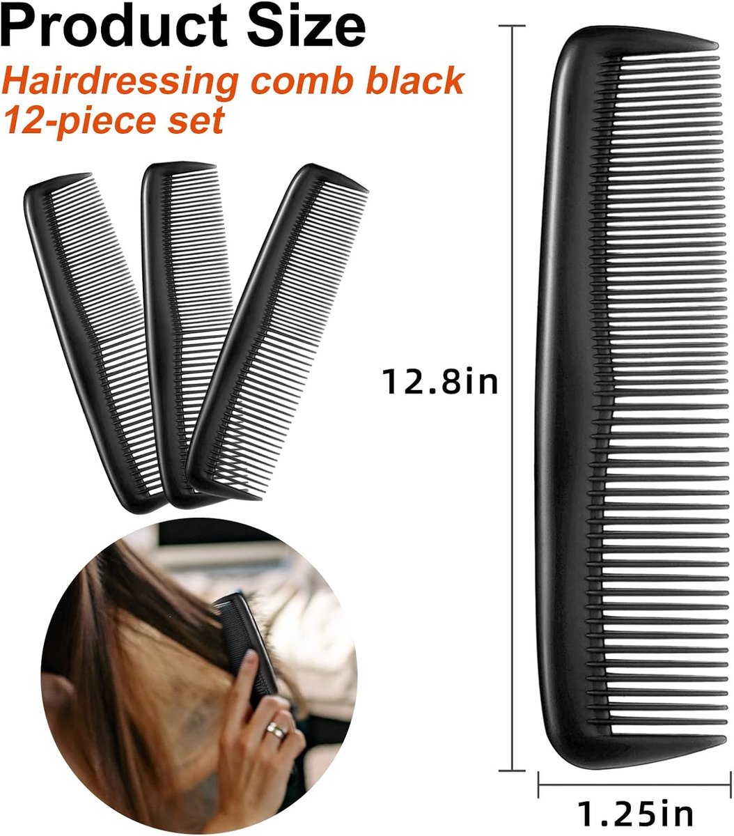 Set 12 Stuks – Zwarte Plastic Pocketkammen voor Haar en Baard – Fijne Kam voor Mannen, Vrouwen en Reizen