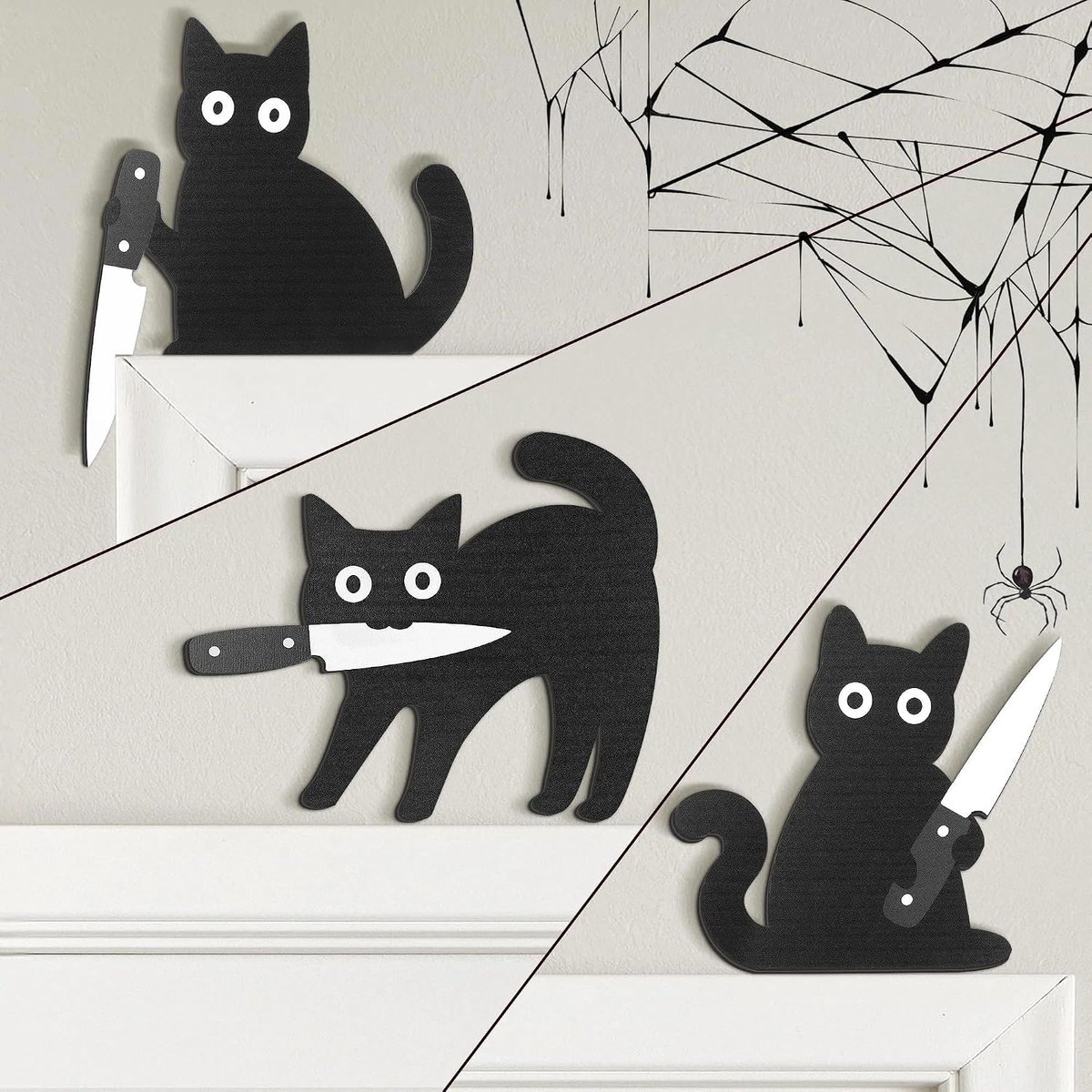 3 stuks kattendecoratie - houten decoratie in de vorm zwarte kat