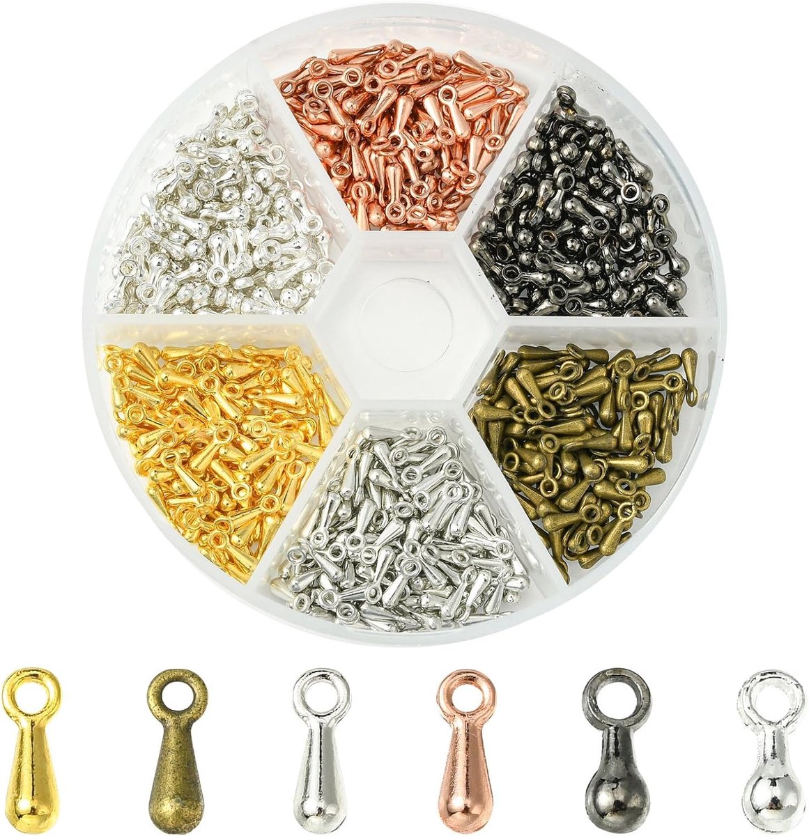600 Stks 6 Kleuren Legering Charms Ketting Extender Drop Teardrop Charms voor Sieraden Maken Crafting Accessoire