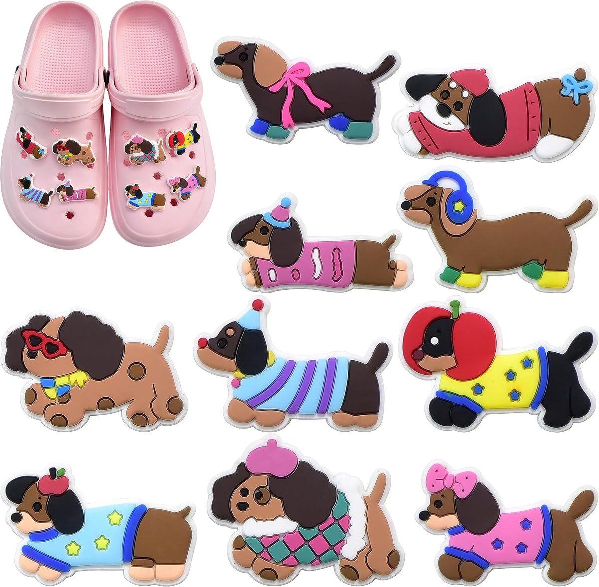 10 stuks Schoencharms Set, Schattige Honden, Kleurrijk
